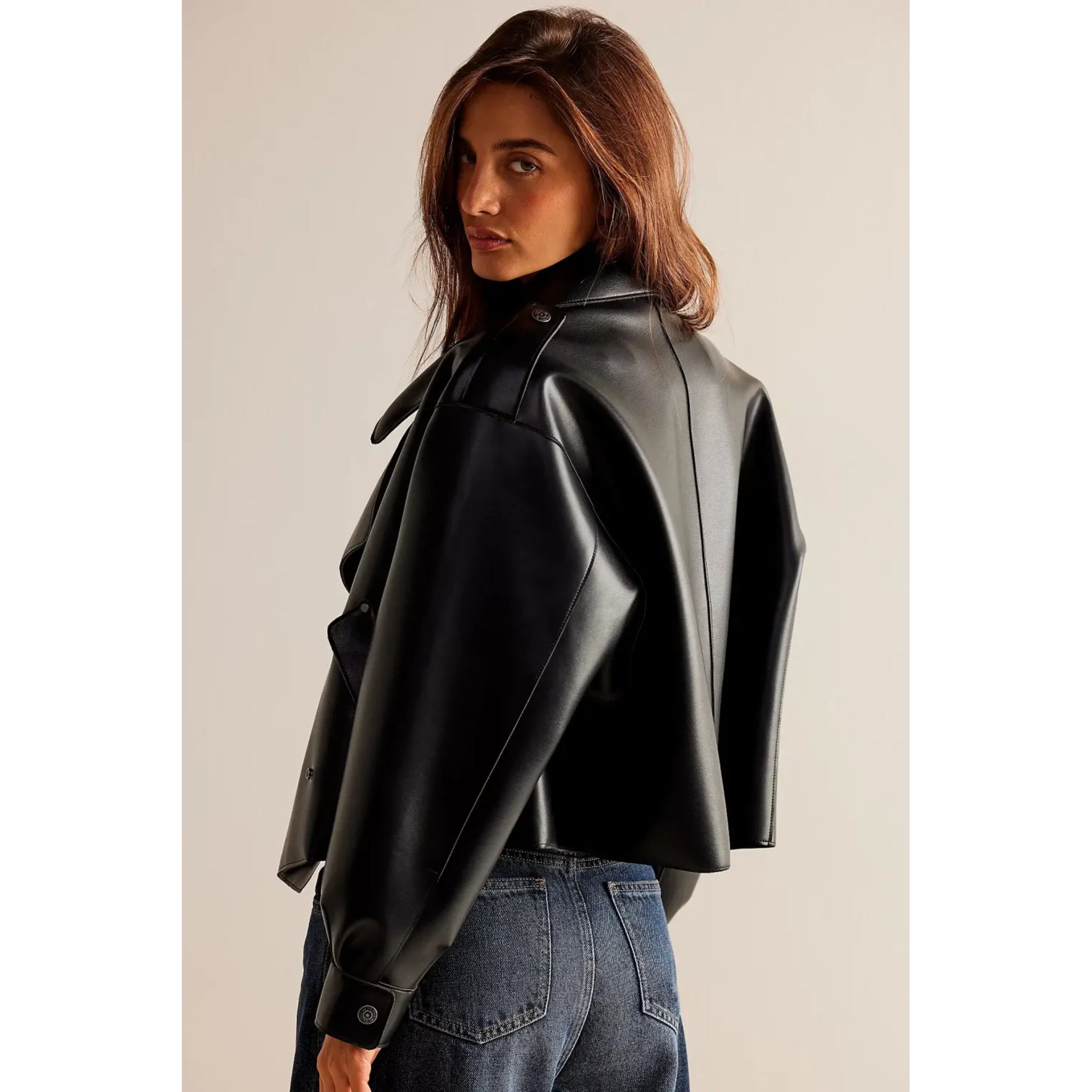 Alexis Vegan Leather Cropped Trench Coat