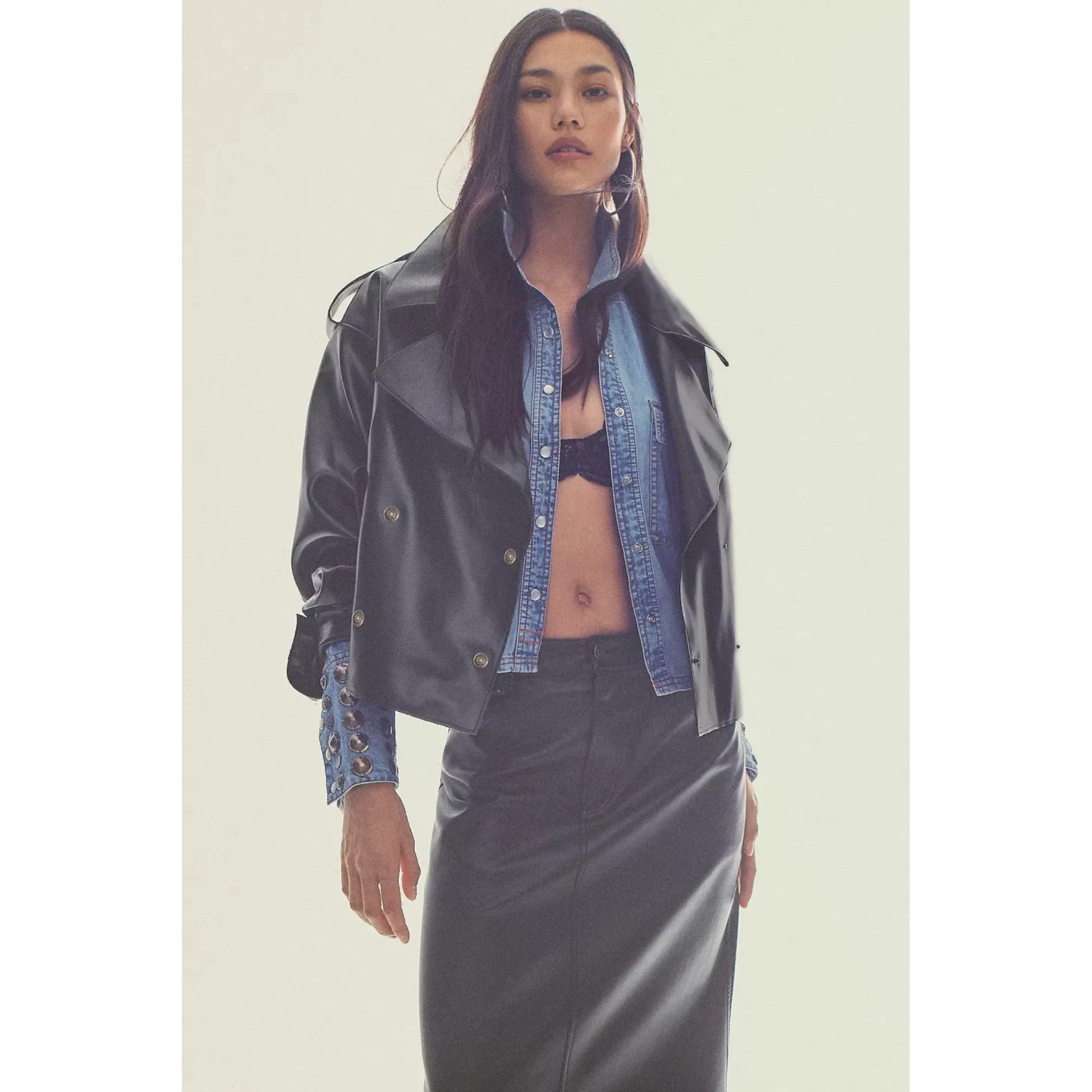 Alexis Vegan Leather Cropped Trench Coat