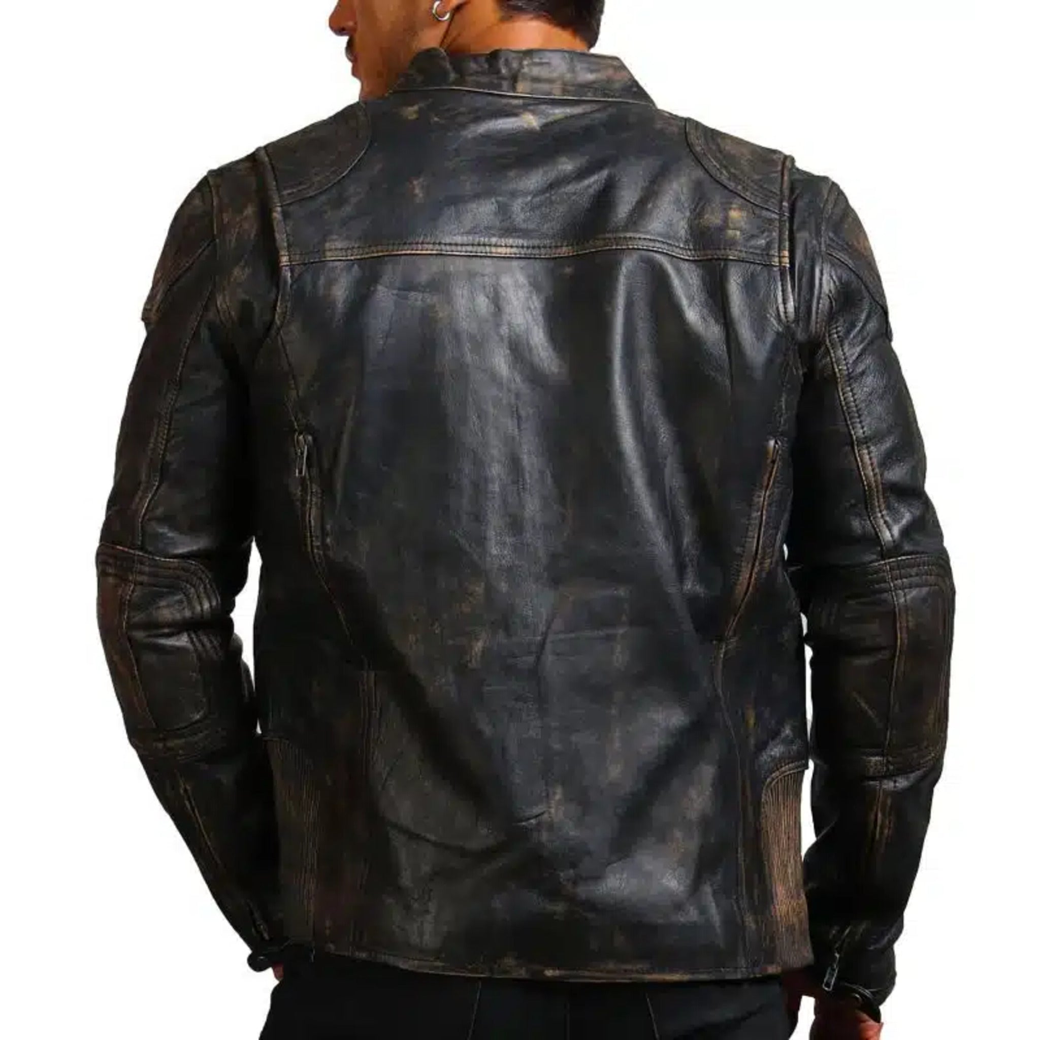 Black leather motorcycle jacket
