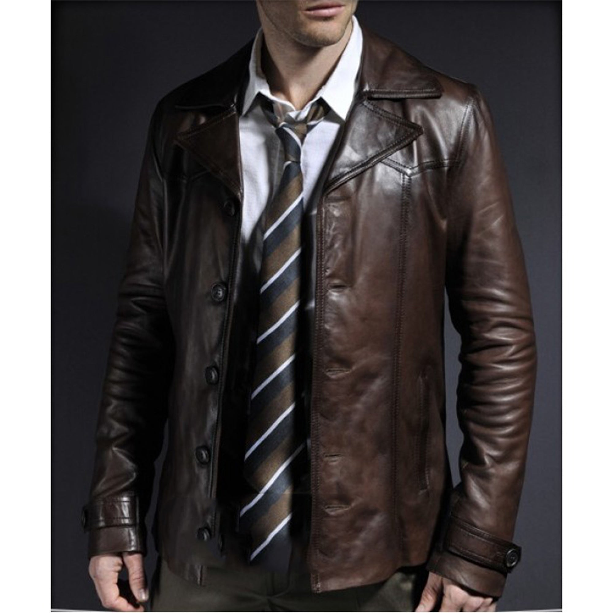 Brown leather blazer coat
