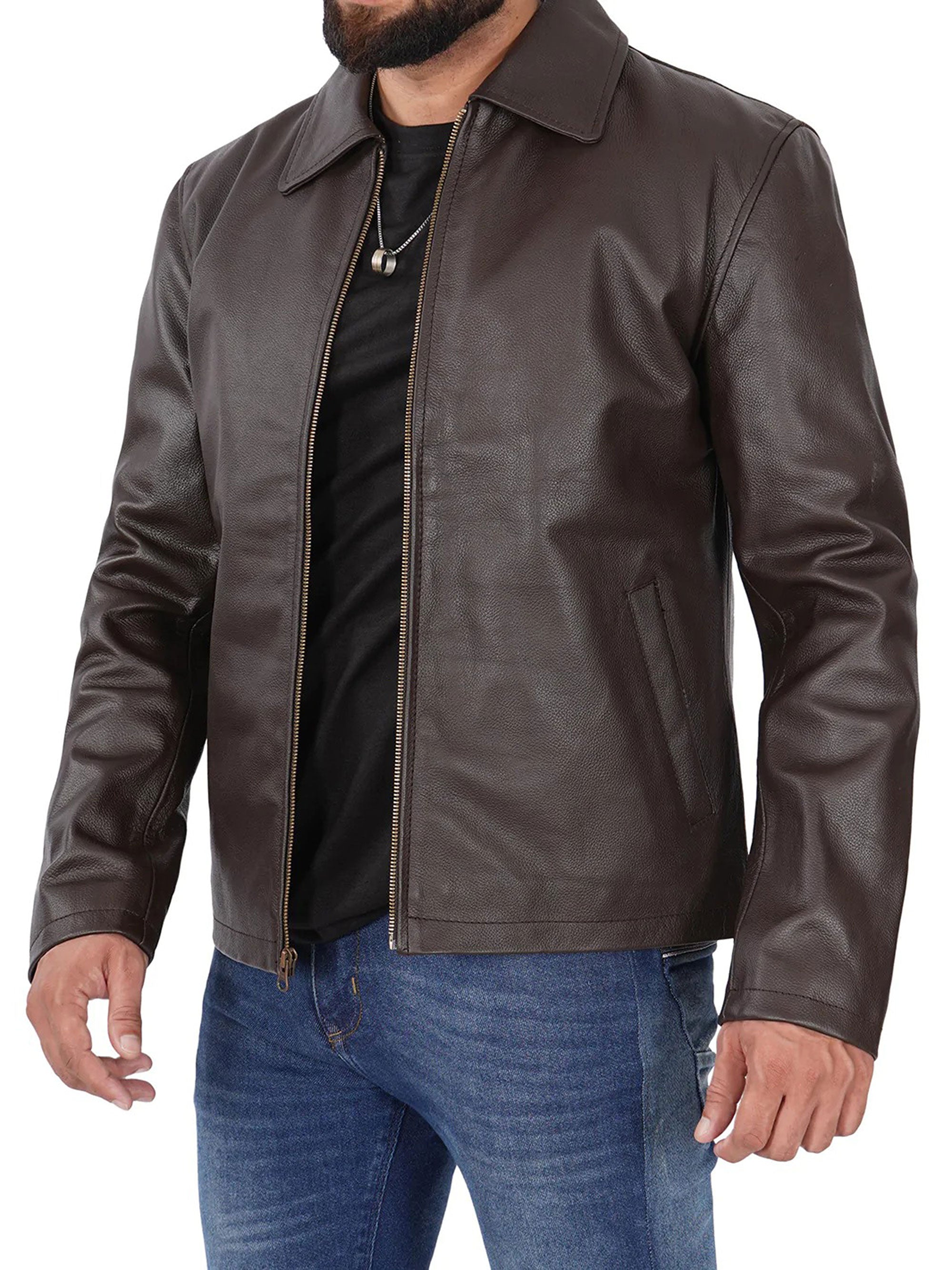 Dark brown leather jacket for men
