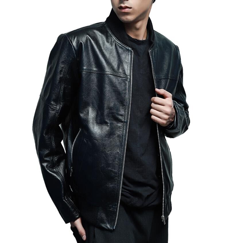 Minimalist leather bomber jacket
