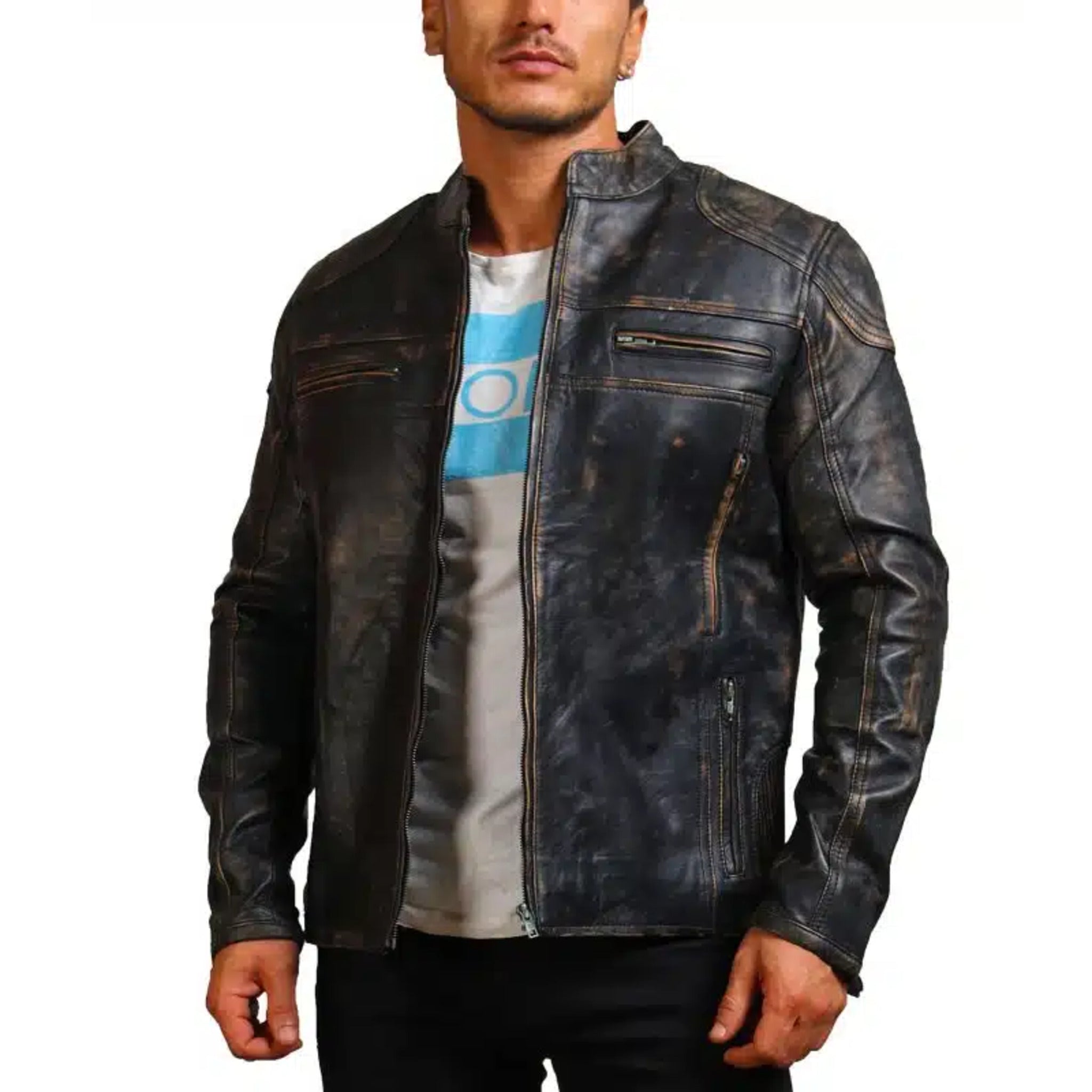 Men Black Motorcycle Leather Jacket
