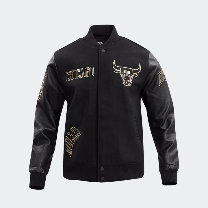 Chicago Bulls Varsity Jacket Black Gold Stitch