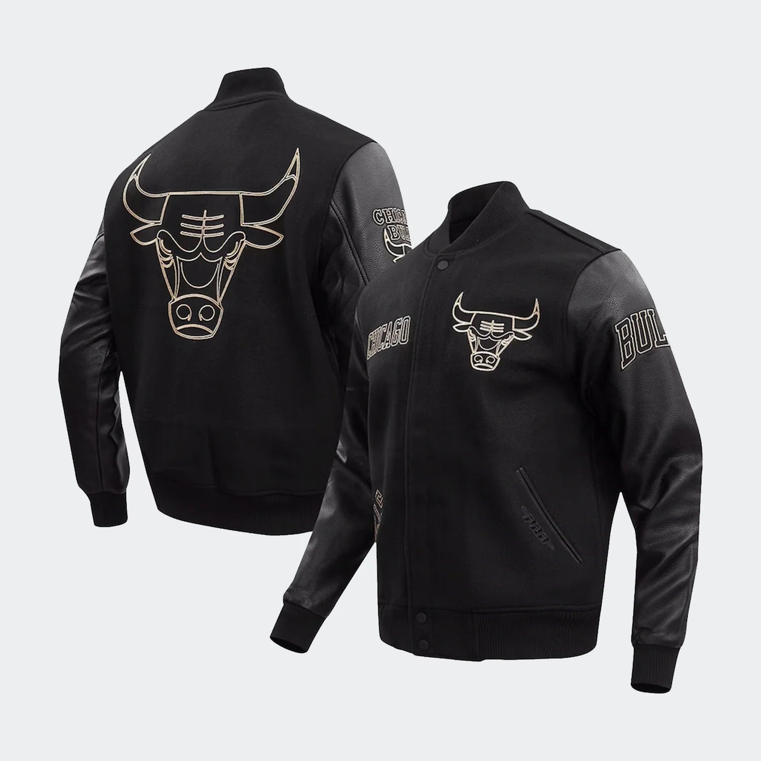 Chicago Bulls Varsity Jacket Black Gold Stitch