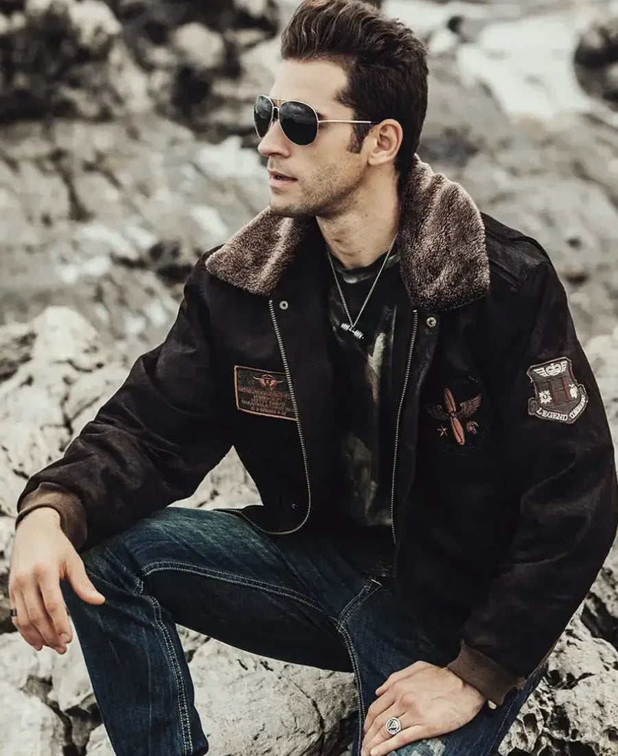 Aviator bomber jacket with fur collar
