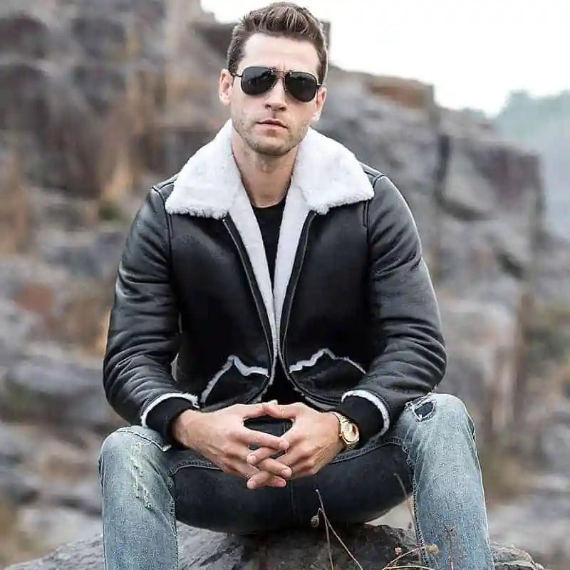 Shearling-lined bomber jacket for men
