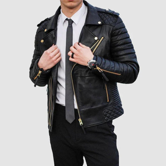 Men's Quilted Leather Biker Jacket