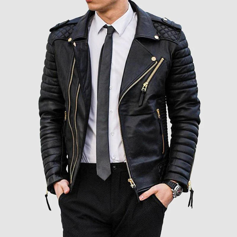 Men's Quilted Leather Biker Jacket