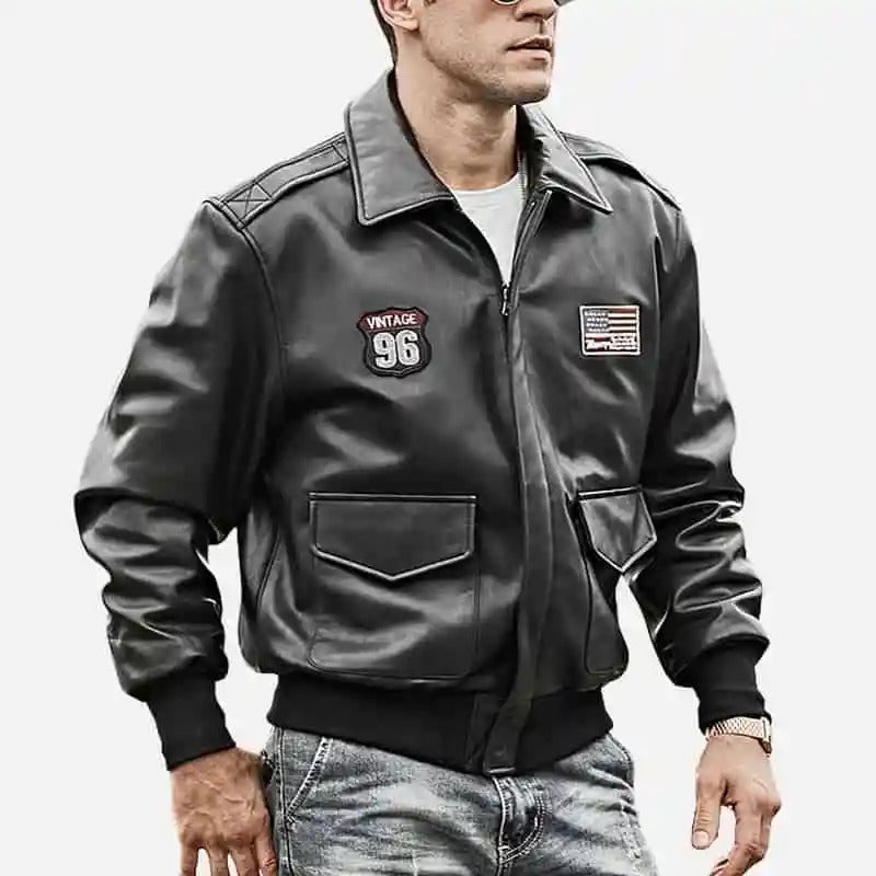 Classic leather bomber jacket for men
