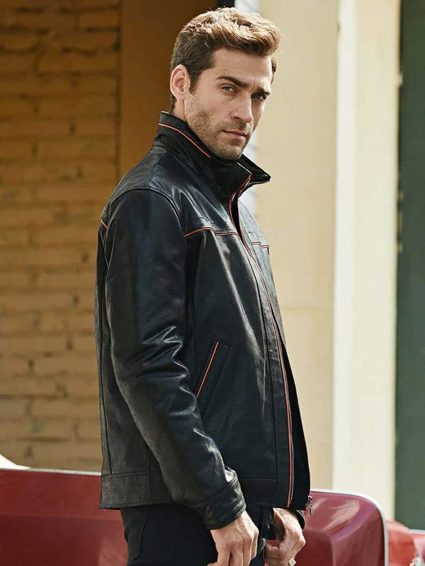 Bold black leather jacket for men
