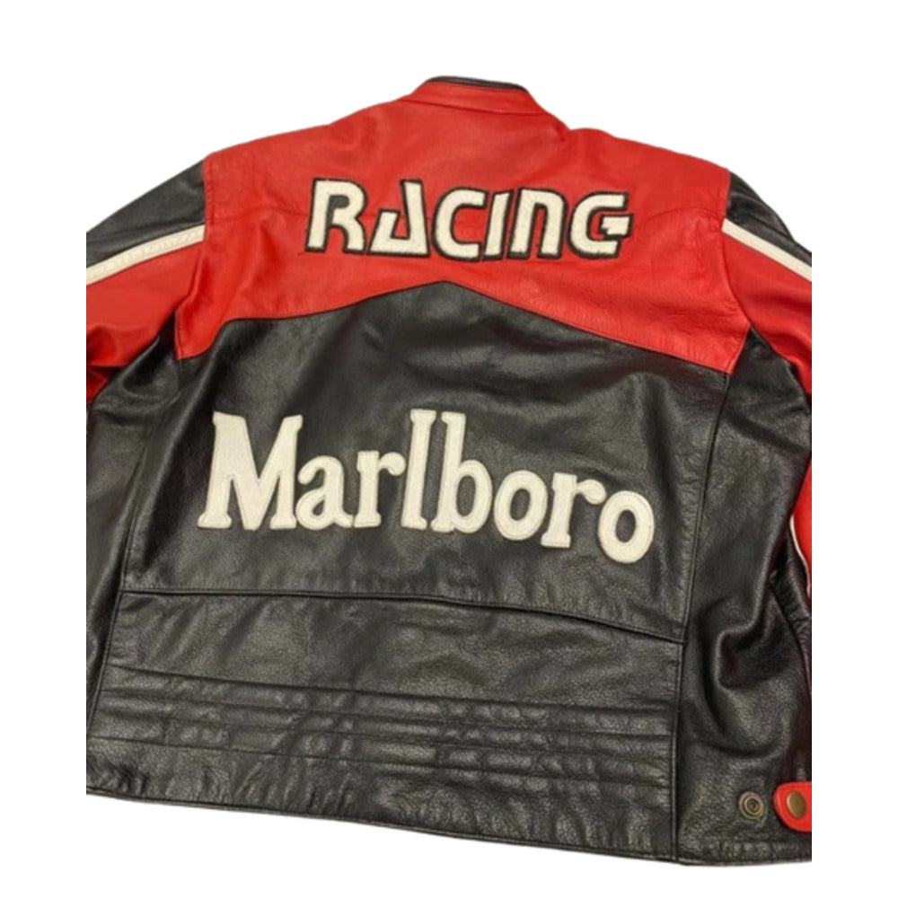 Red leather racing jacket for men
