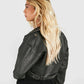 Edgy women’s leather outerwear

