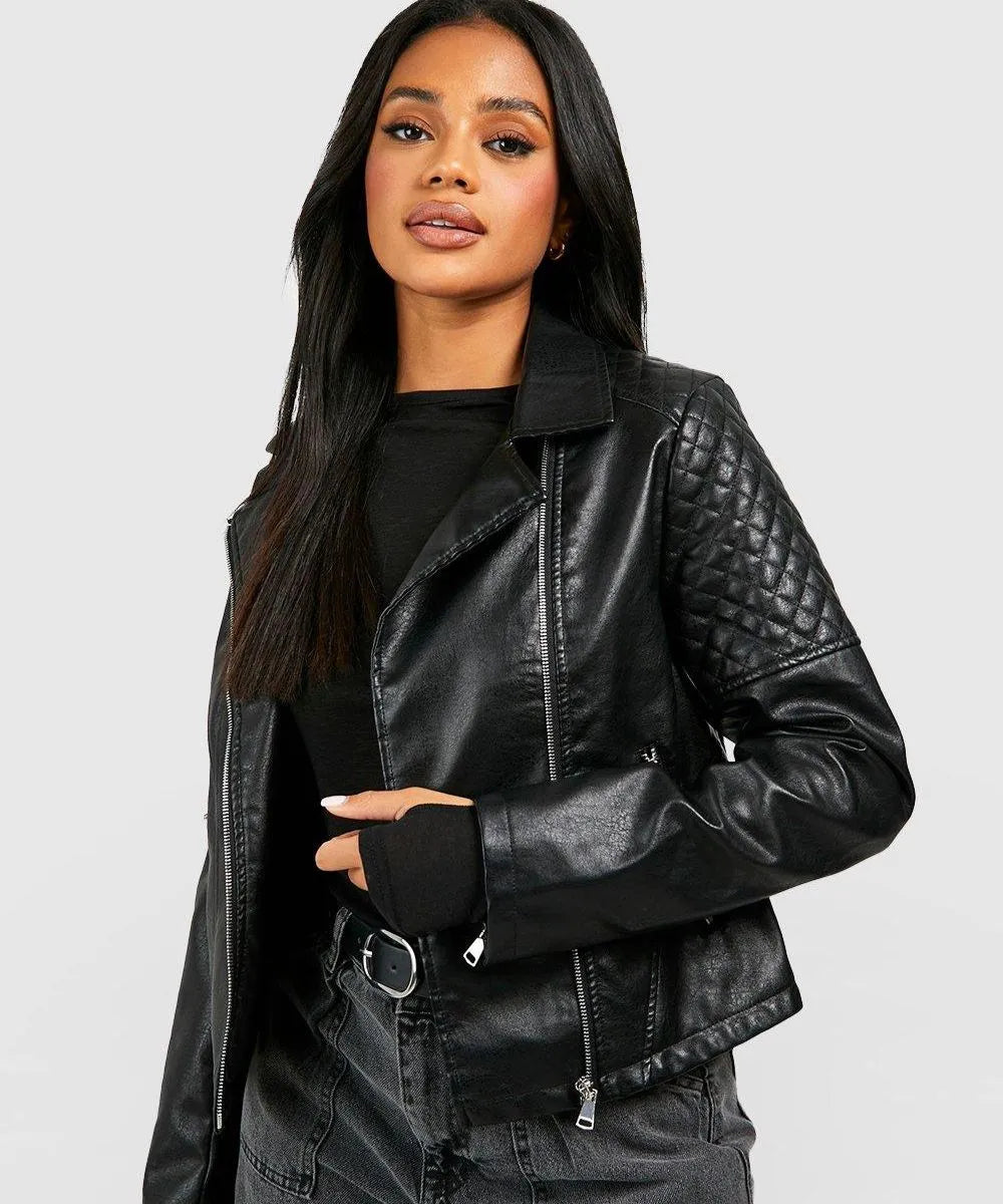 Black leather motorcycle jacket for women

