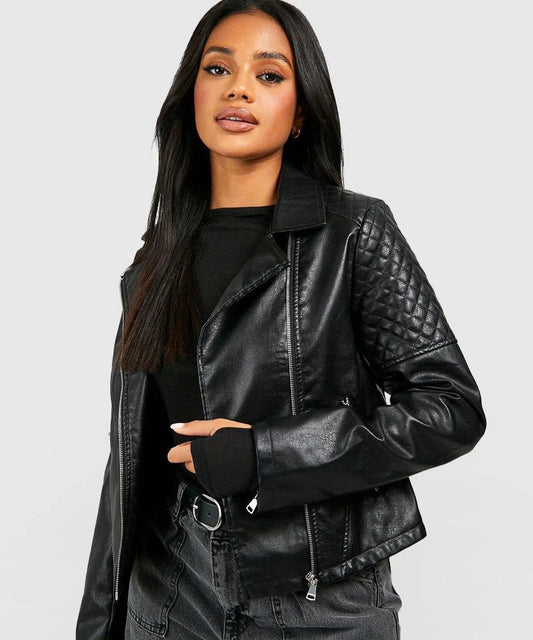 Black leather motorcycle jacket for women

