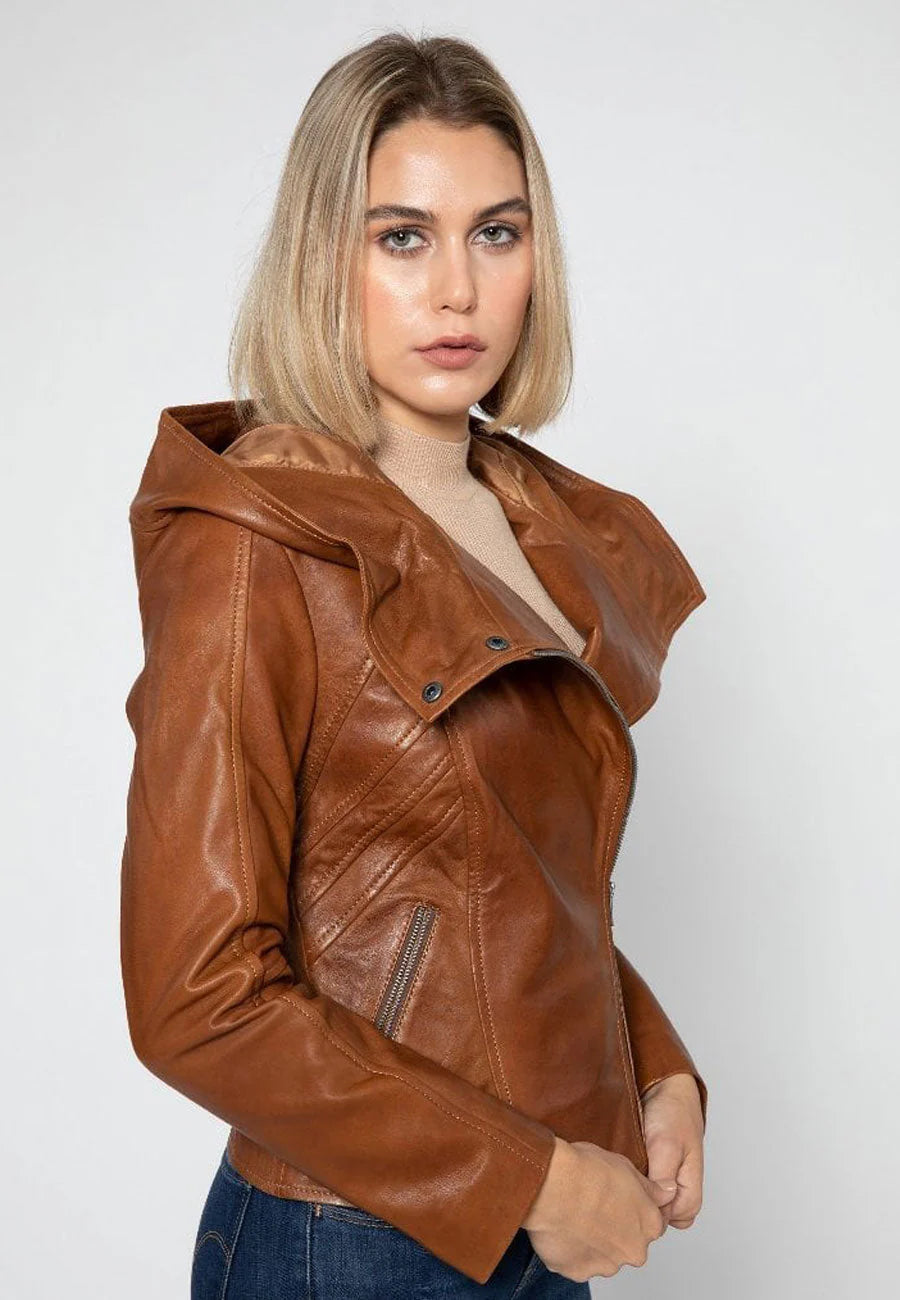 Women’s hooded biker jacket
