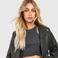 Women’s distressed cropped leather jacket

