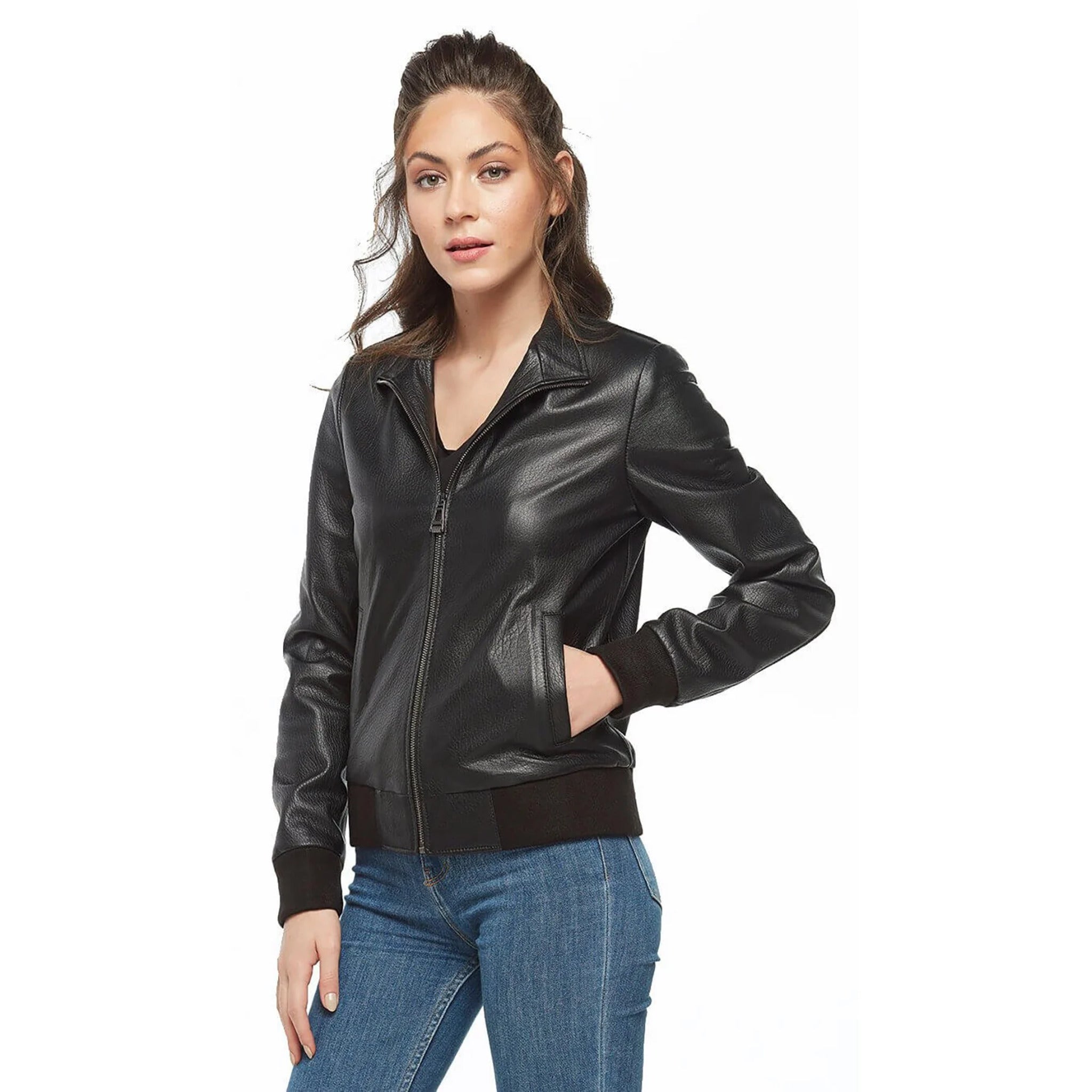 Women’s classic black bomber jacket
