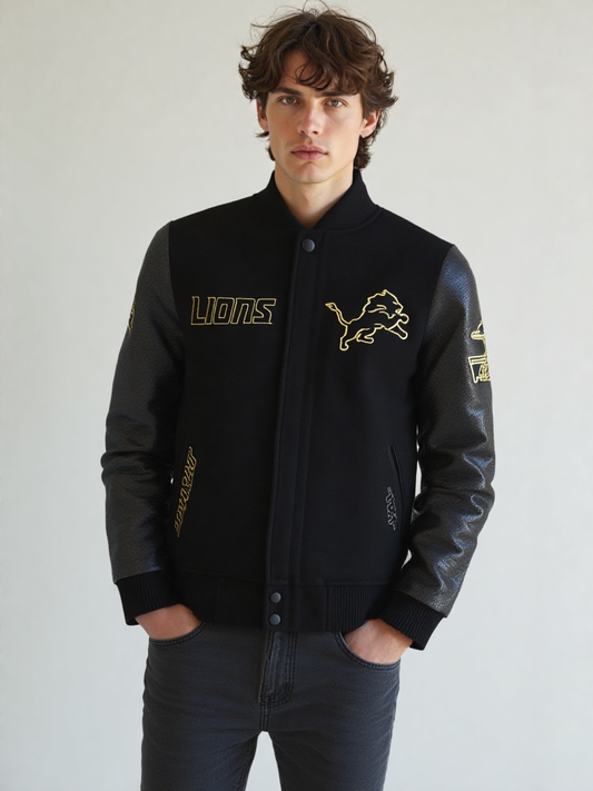NFL Detroit Lions Black & Gold Men's Wool Varsity Jacket