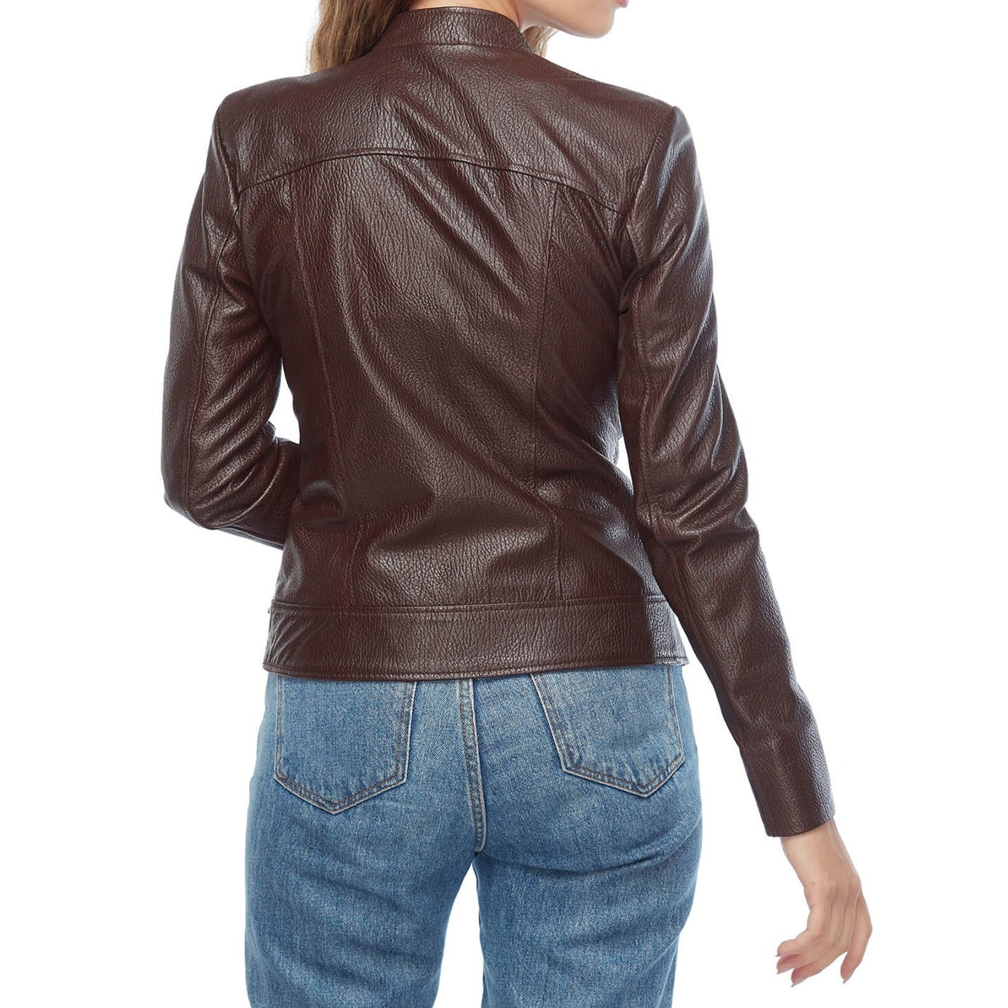 Amelia Women’s Real Leather Brown Jacket