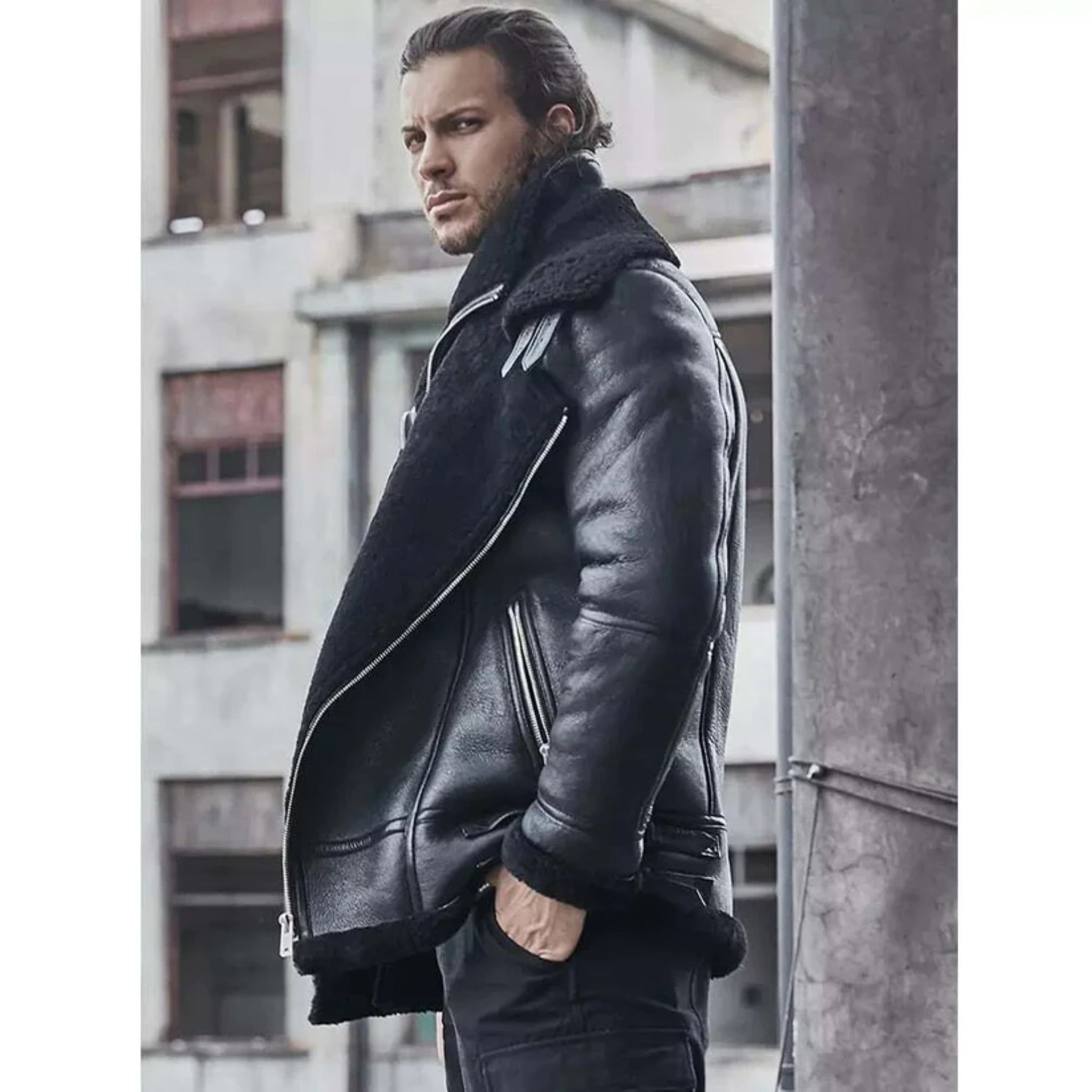 Classic shearling motorcycle jacket
