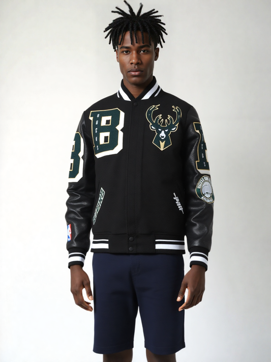 NBA Milwaukee Bucks Mashup Men's Rib Wool Varsity Jacket