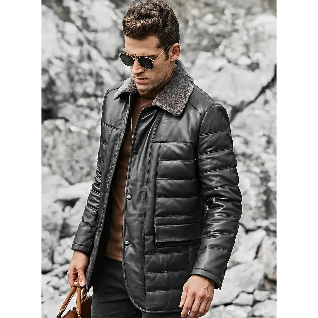 Stylish black puffer coat for men
