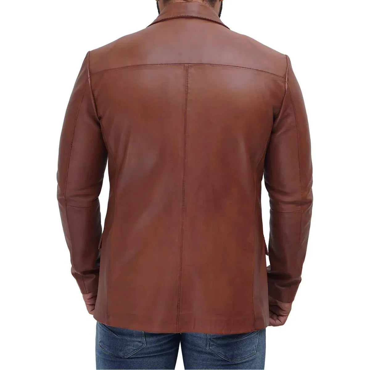 Tan leather blazer slim fit
