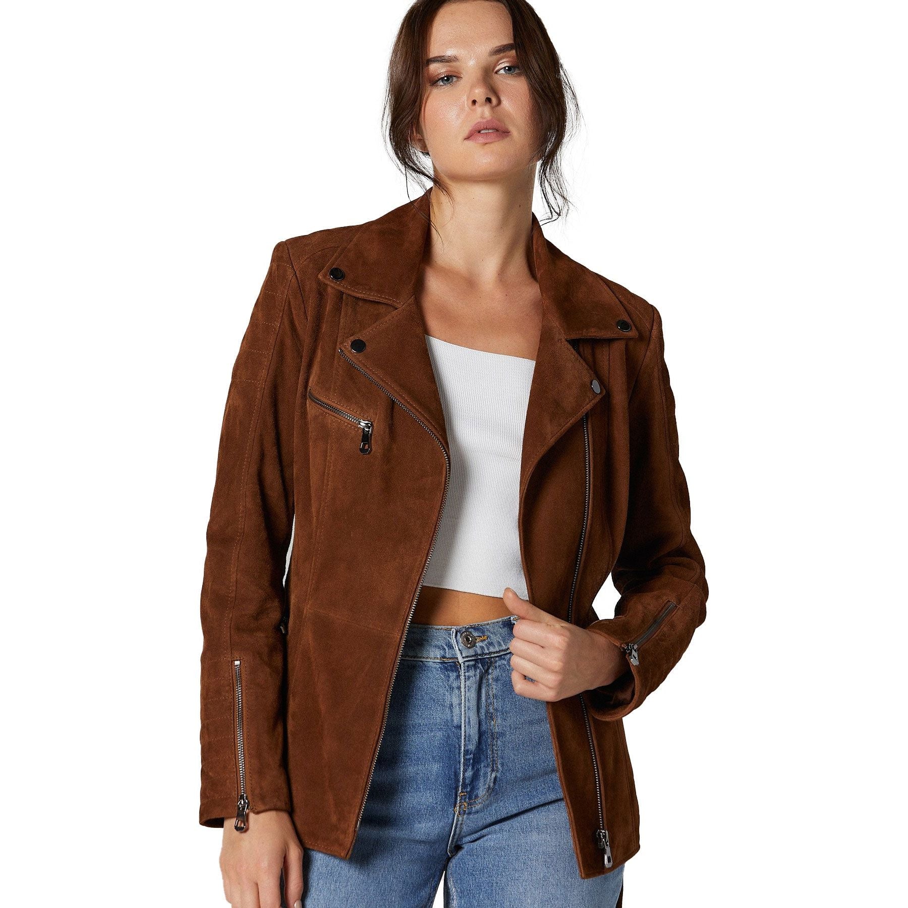 Women’s biker style suede coat
