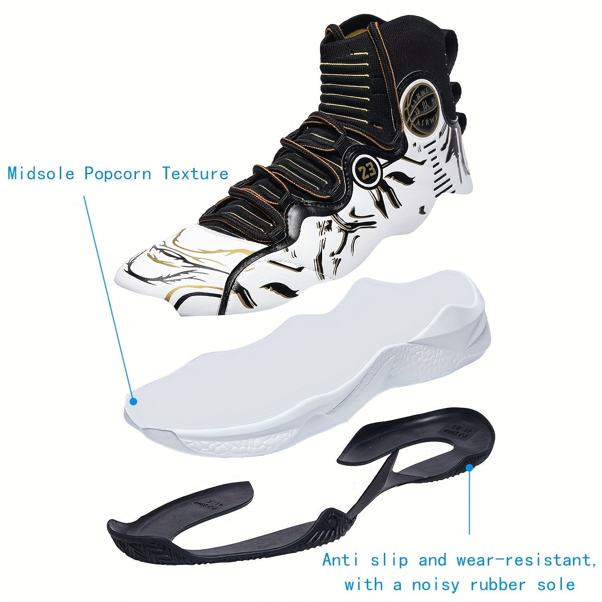 Men's High-Top Basketball Sneakers - Breathable, Non-Slip Rubber Sole with Shock Absorption, Durable & Stylish for Running and Casual Wear