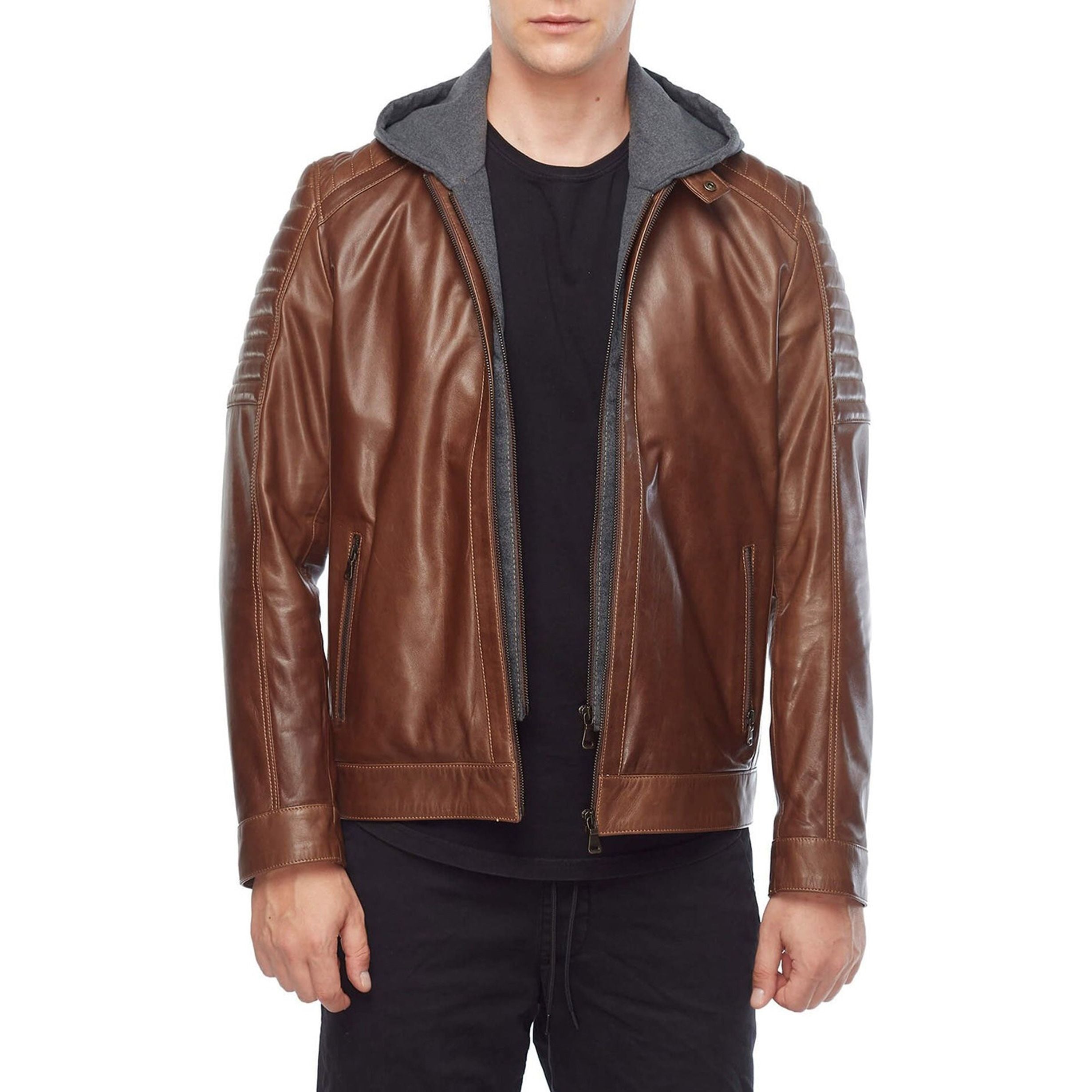 Brown leather jacket with pockets
