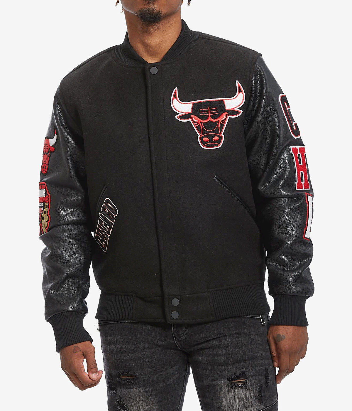 Black and red varsity jacket
