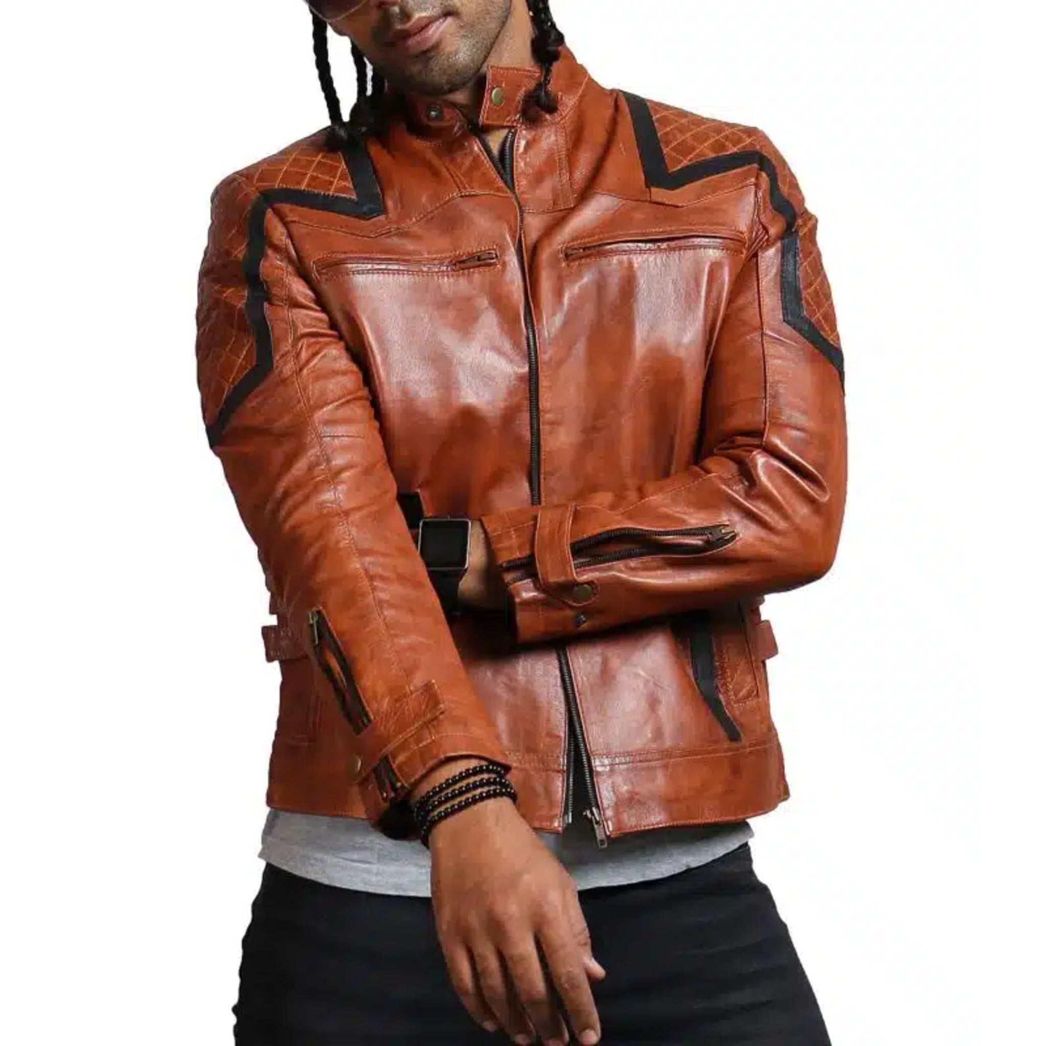 Brown leather jacket for men
