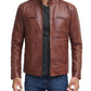 Dodge Men’s Cognac Cafe Racer Leather Jacket
