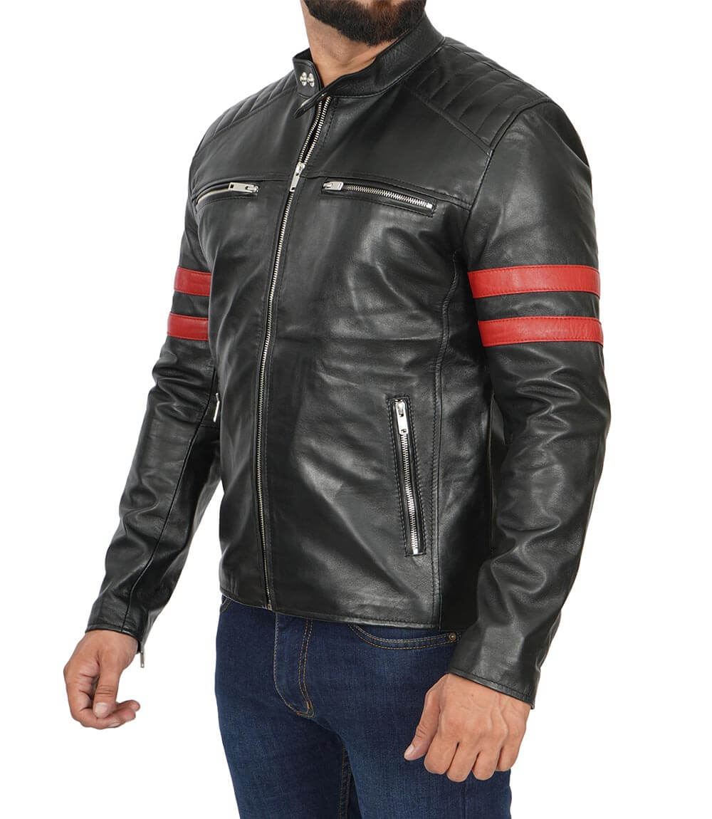 Red stripe leather jacket
