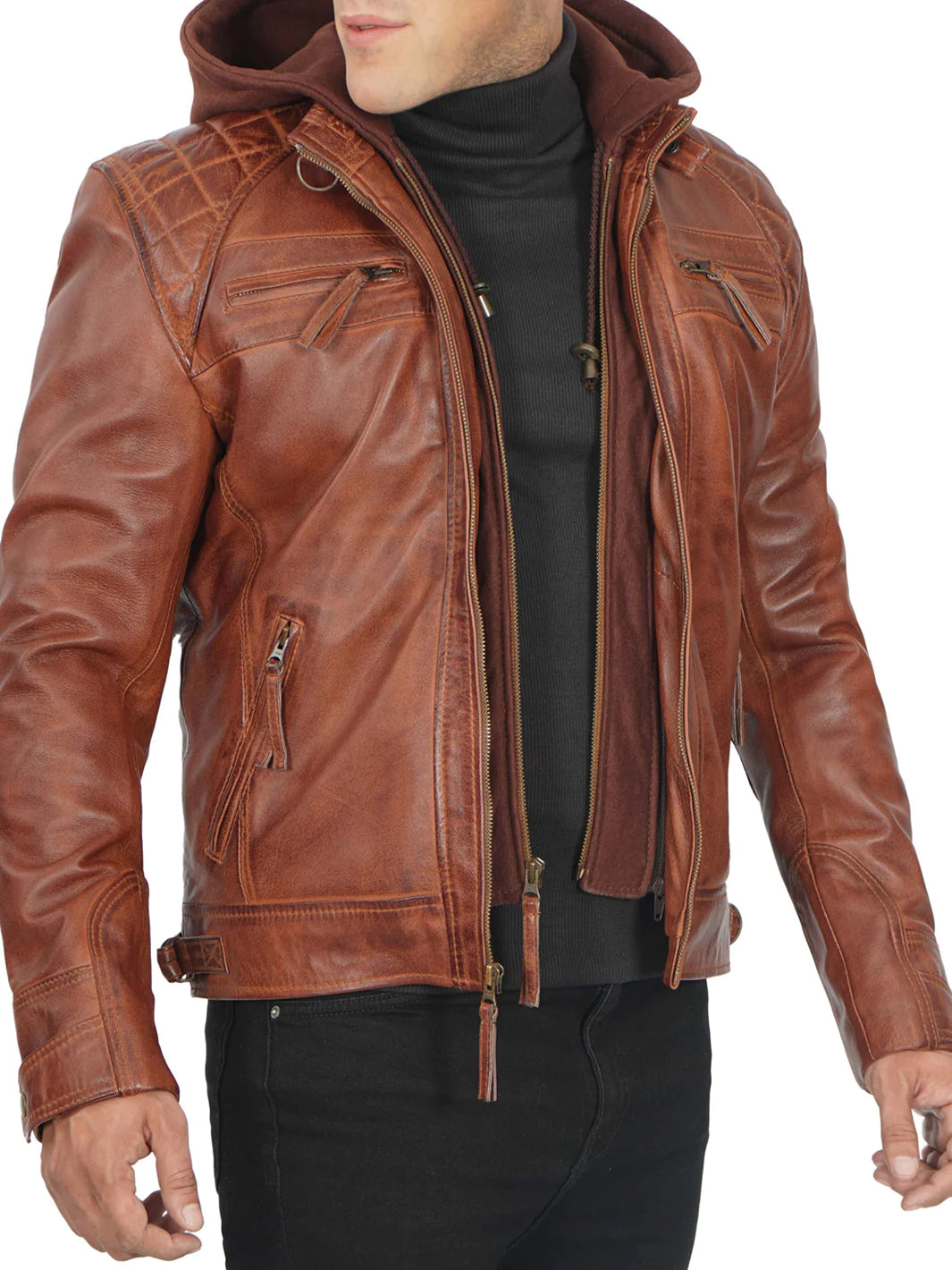 Men's hooded leather jacket
