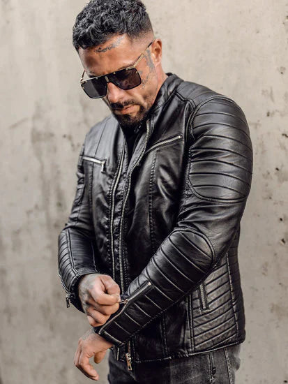 Black leather vest and jacket combo
