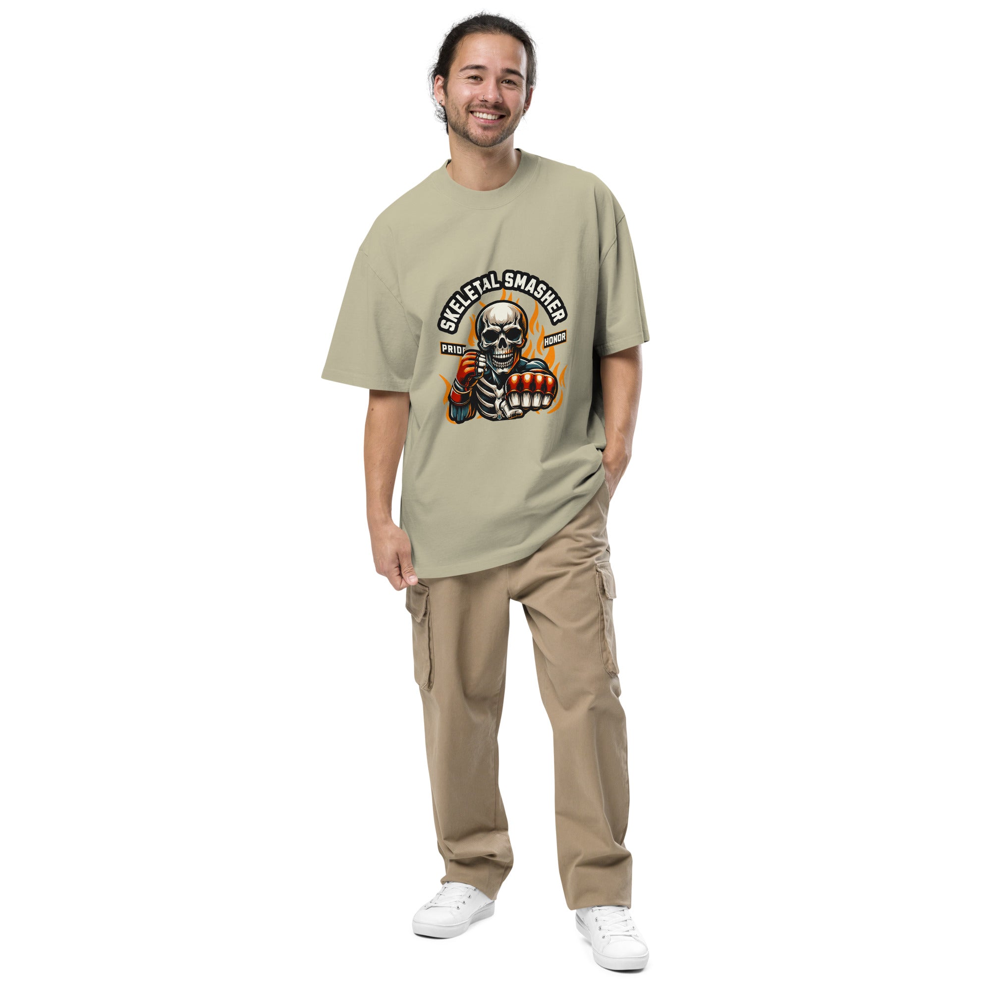 Skeletal Smasher Mixed Oversized faded t-shirt.
