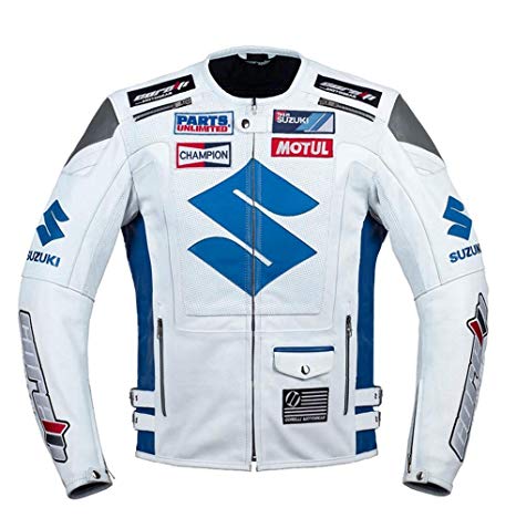 White Suzuki Motul Motorcycle Leather Racing Jacket.