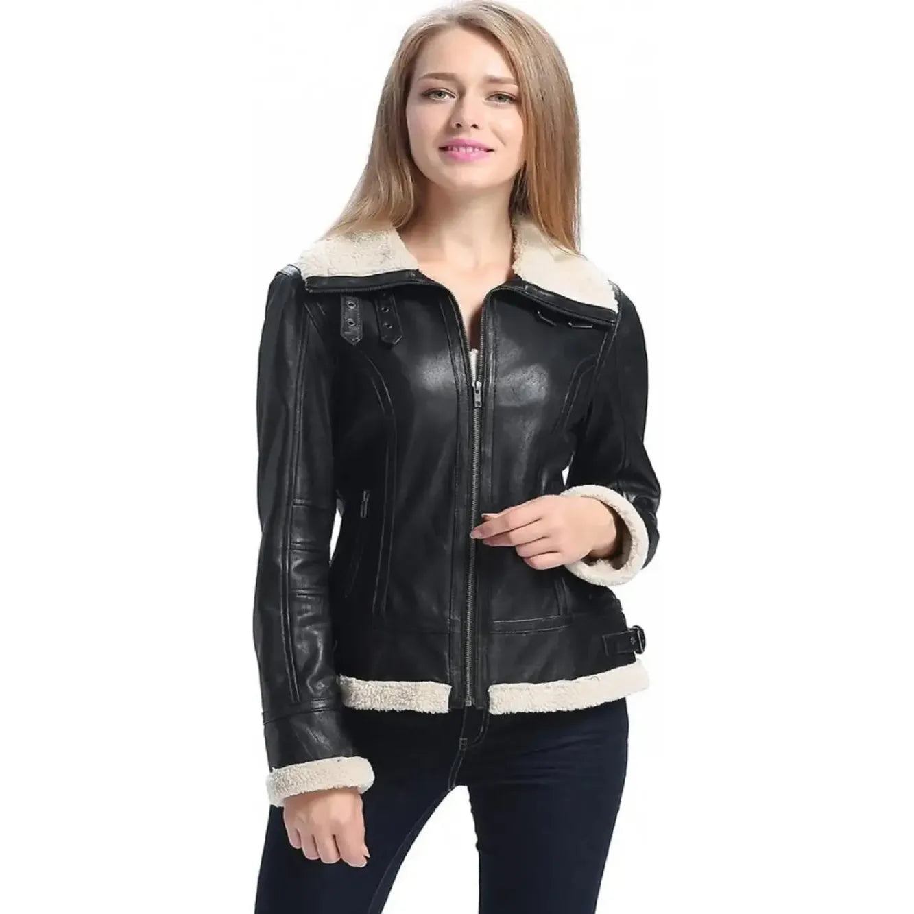 Women’s B3 Bomber Black Sheepskin Jacket
