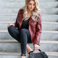 Red leather jacket women’s fashion

