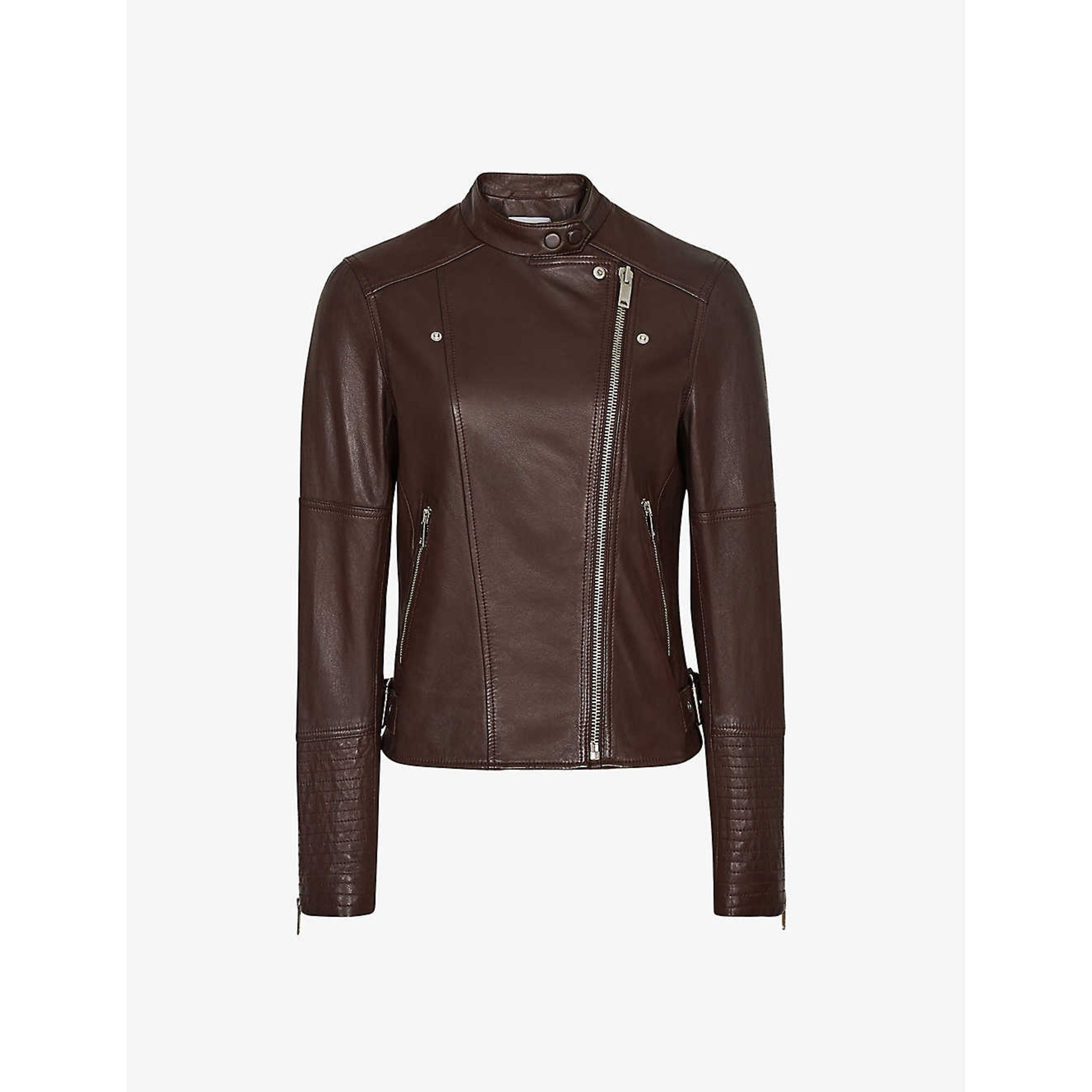 Chocolate brown biker jacket for women
