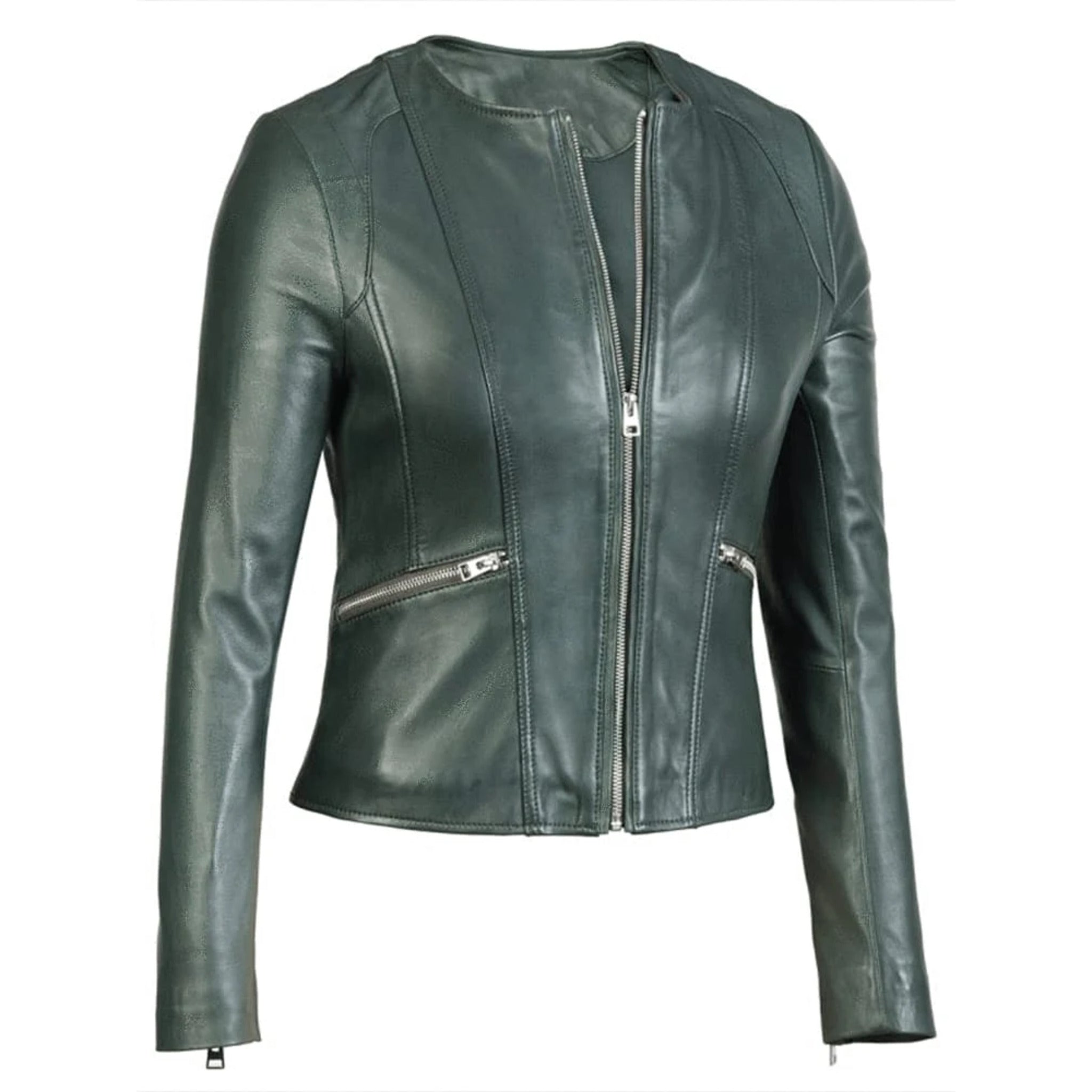 Green leather jacket for women
