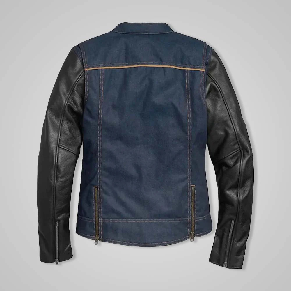 Leather sleeve moto jacket for women

