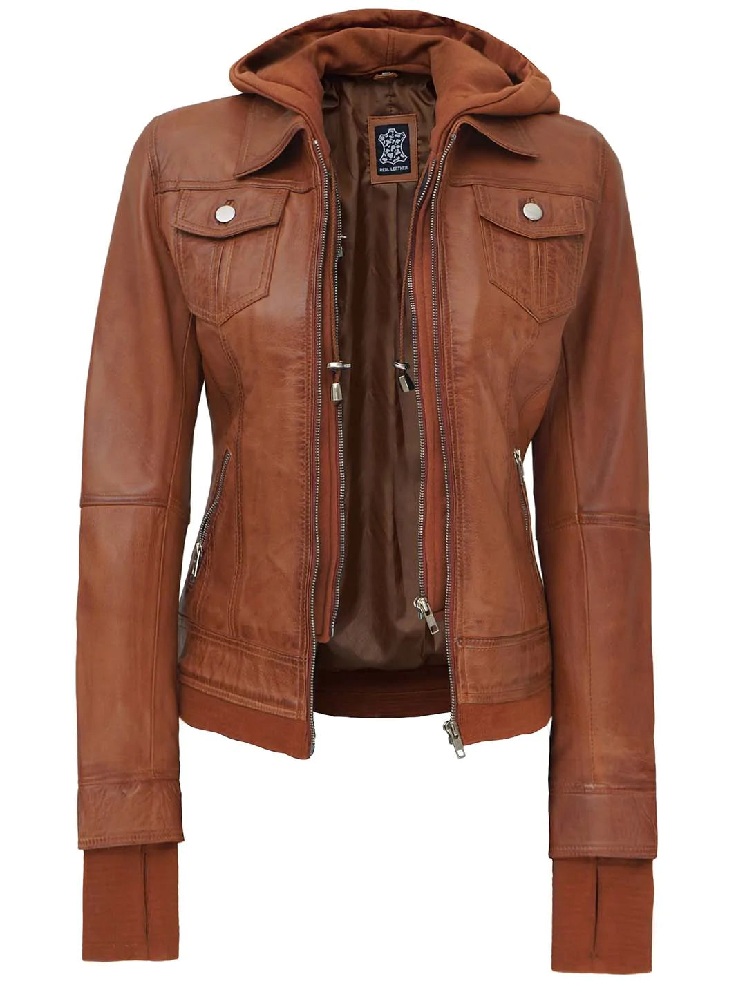 Tan bomber jacket with hood
